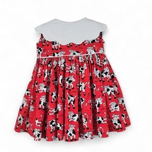 Vintage Girls Red Cow Print Kids Dress White Scalloped Collar